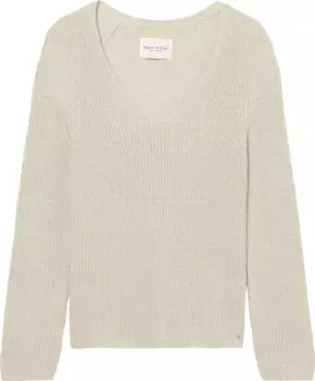 Вязаный свитер Marc O'Polo с декоративным узором на рукавах и V-образным вырезом, бежевый