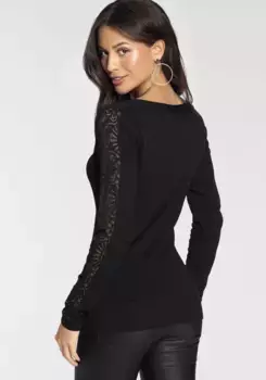 Вязаный свитер Melrose с элегантным кружевом на рукавах - НОВАЯ КОЛЛЕКЦИЯ, черный