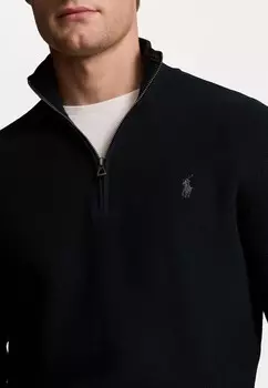 Вязаный свитер MESH-KNIT COTTON QUARTER-ZIP JUMPER Ralph Lauren, черный