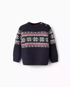 Вязаный свитер на мальчика с жаккардом Zippy, темно-синий