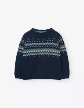 Вязаный свитер на мальчика с жаккардом Losan, темно-синий