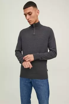 Вязаный свитер на молнии 1/4 Jack & Jones, серый