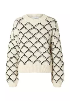 Вязаный свитер "Оливия", манжеты в рубчик, женский SELECTED FEMME, цвет 179771002 Birch/ B