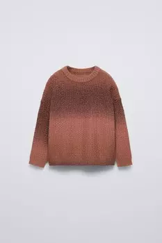 Вязаный свитер омбре ZARA, цвет brick