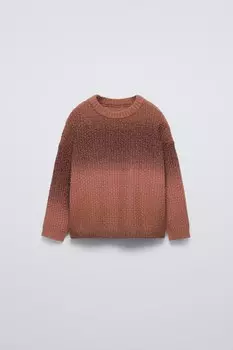 Вязаный свитер омбре ZARA, цвет brick