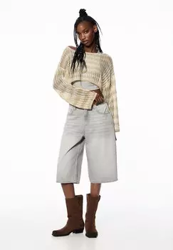 Вязаный свитер OPENWORK CROPPED PULL&BEAR, бежевый