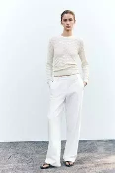 Вязаный свитер pointelle ZARA, экрю