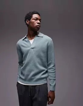 Вязаный свитер-поло бледно-зеленого цвета Mango