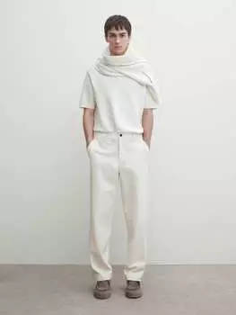 Вязаный свитер-поло с короткими рукавами Massimo Dutti, бежевый