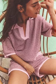 Вязаный свитер-поло ZARA, пастельно-розовый