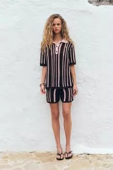 Вязаный свитер поло ZARA, разноцветный