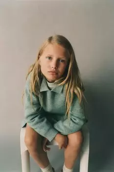 Вязаный свитер-поло ZARA, зеленый/синий