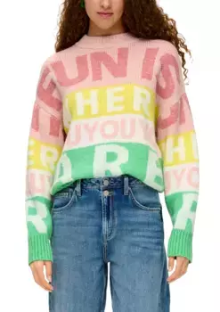 Вязаный свитер QS с цветными надписями по всей поверхности, цвет Orange