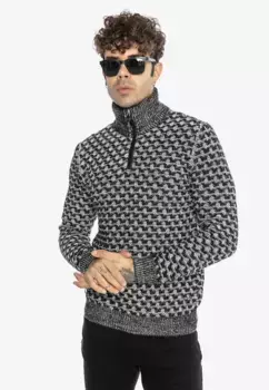 Вязаный свитер RedBridge "Clovis" с молнией на воротнике-стойке и вязаным узором, черный