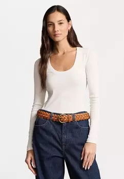 Вязаный свитер RIBBED SCOOPNECK LONG-SLEEVE TOP Ralph Lauren, кремовый