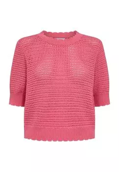 Вязаный свитер, рукав 3/4, волнистый низ, женский Nmph, цвет Pink Lemonade