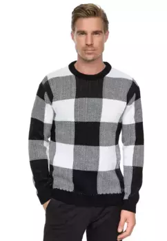 Вязаный свитер Rusty Neal с клетчатым узором, черно-белый