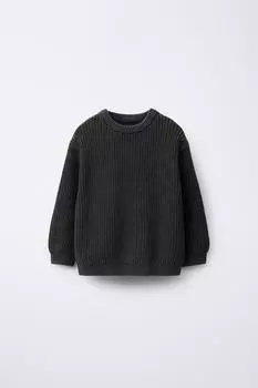 Вязаный свитер с эффектом выцветания ZARA, антрацитовый серый