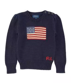 Вязаный свитер с американским флагом интарсии для маленьких девочек Polo Ralph Lauren Little Girls 4–6X, синий