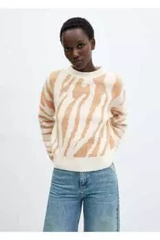 Вязаный свитер с анималистическим узором Mango, бежевый