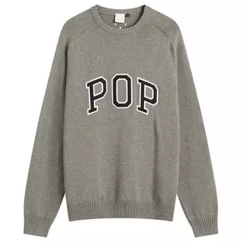 Вязаный свитер с арочным логотипом Pop Trading Company, серый