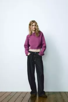 Вязаный свитер с асимметричным вырезом ZARA, цвет lilac