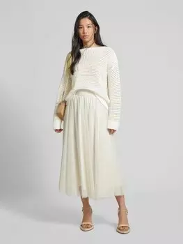 Вязаный свитер с ажурным узором Marc Cain, кремовый