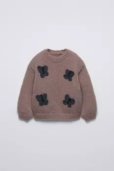 Вязаный свитер с бабочками ZARA, розовый