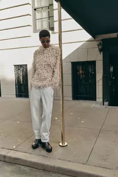 Вязаный свитер с бахромой ZARA, бежевый