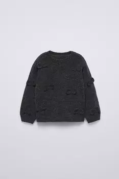 Вязаный свитер с бантиками ZARA, антрацитово-серый