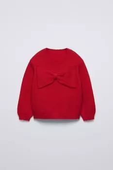 Вязаный свитер с бантом ZARA, красный