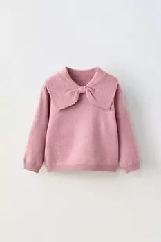Вязаный свитер с бантом ZARA, средне-розовый