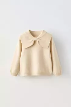 Вязаный свитер с бантом ZARA, светло-бежевый