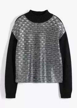 Вязаный свитер с блестящим принтом Rainbow, черный