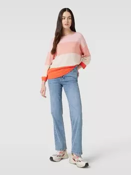 Вязаный свитер с блочными полосками Oui, розовый