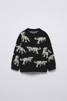 Вязаный свитер с динозавром ZARA, черный