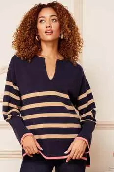 Вязаный свитер с длинными рукавами и V-образным вырезом Love & Roses, синий