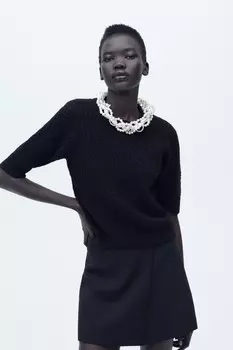 Вязаный свитер с драгоценным узором ZARA, черный