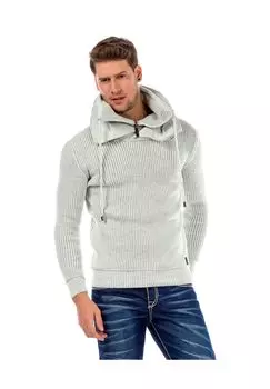 Вязаный свитер с двойным воротником CIPO & BAXX, серый