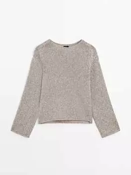 Вязаный свитер с фактурной деталью Massimo Dutti, желтый