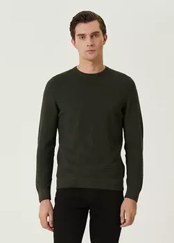 Вязаный свитер с фактурным логотипом Beymen Club, хаки