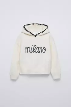 Вязаный свитер с капюшоном ZARA, экрю