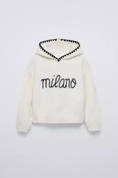 Вязаный свитер с капюшоном ZARA, экрю