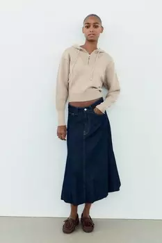 Вязаный свитер с капюшоном ZARA, бежевый