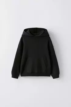 Вязаный свитер с капюшоном ZARA, черный