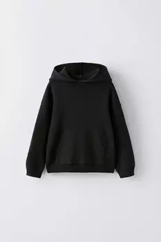Вязаный свитер с капюшоном ZARA, черный