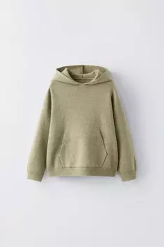 Вязаный свитер с капюшоном ZARA, светлый хаки