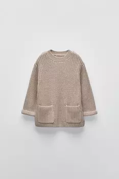 Вязаный свитер с карманами ZARA, песочный