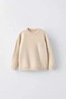Вязаный свитер с карманом ZARA, светло-бежевый