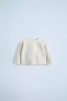 Вязаный свитер с карманом ZARA, светло-бежевый